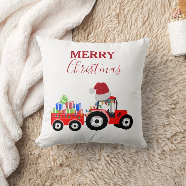 Red Christmas Tractor Truck Farm  Cushion (Blanket)