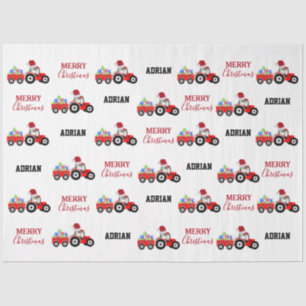 Red Christmas Tractor Truck Farm Custom Name  Tissue Paper