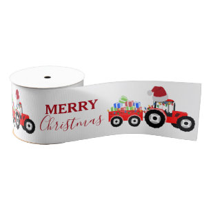 Red Christmas Tractor Truck Farm  Grosgrain Ribbon