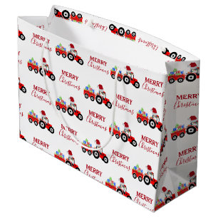 Red Christmas Tractor Truck Farm Large Gift Bag