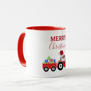 Red Christmas Tractor Truck Farm Mug