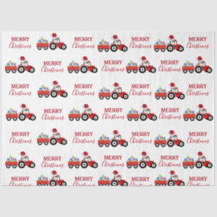 Red Christmas Tractor Truck Farm   Tissue Paper