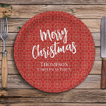 Red Christmas Traditional Simple Elegant Winter  Paper Plate<br><div class="desc">This design features a red Christmas winter traditional paper plate,  a simple elegant classy template,  merry Christmas typography,  classy stylish calligraphy script,  holiday entertaining,  Christmas party supplies,  a classic traditional classy snowflakes,  a classic winter pattern,  custom customised personalised,  a Christmas holiday party supplies</div>