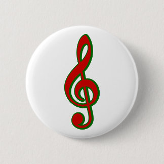 Red Christmas Treble Clef 6 Cm Round Badge