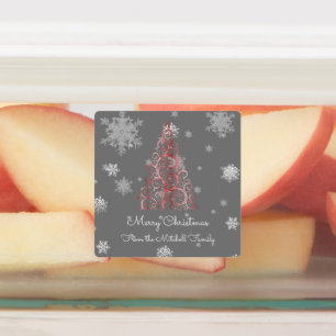 Red Christmas Tree and Snowflakes Baking Labels