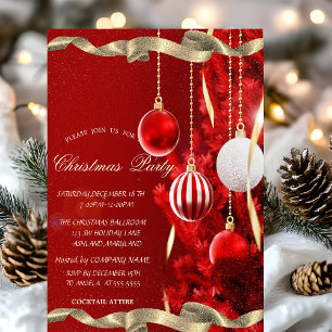 Red Christmas Tree Balls Corporate Christmas Party Invitation