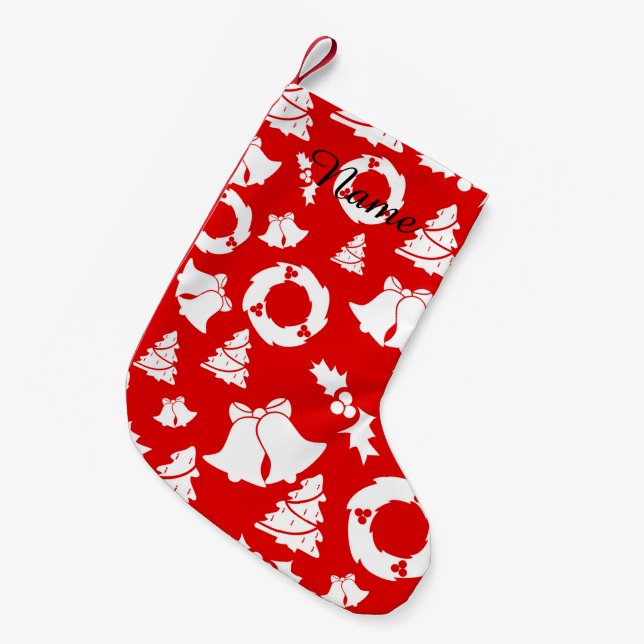 Red Christmas Tree Bells Wreath Small Christmas Stocking (Front (Hanging))