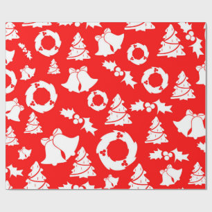 Red Christmas Tree Bells Wreath Wrapping Paper