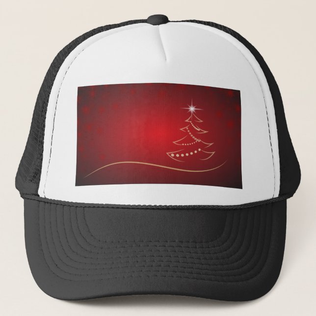 Red Christmas Tree Christmas Merry Christmas Trucker Hat (Front)