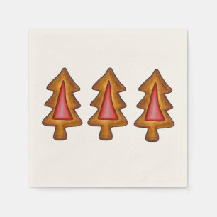 Red Christmas Tree Cookies Xmas Holiday Food Napkin