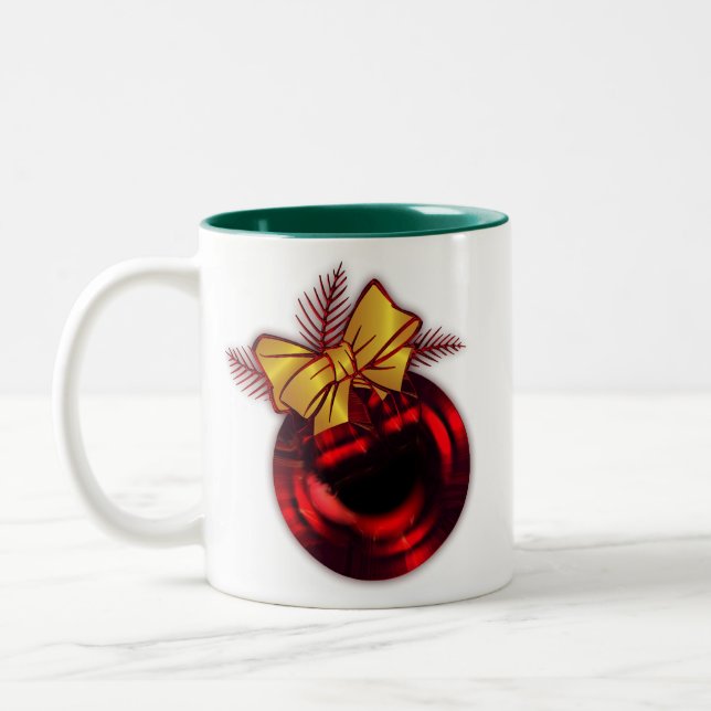Red Christmas Tree Decoration Christmas Two-Tone Coffee Mug (Left)