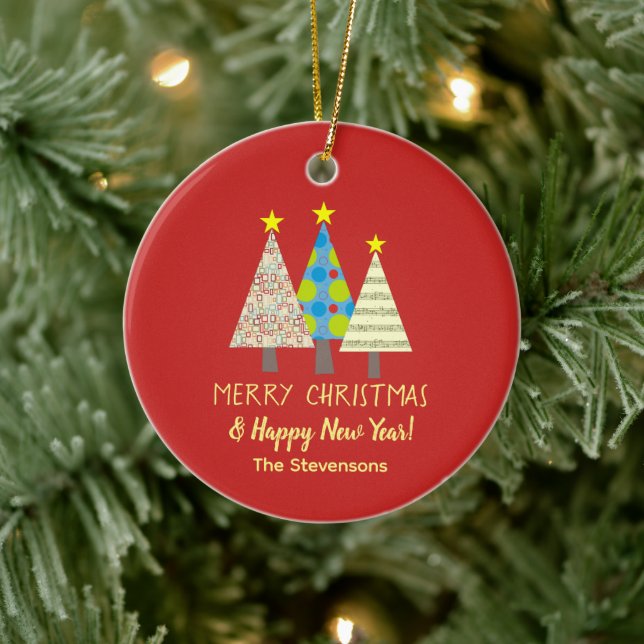 Red Christmas Tree Family Name Ceramic Tree Decoration (Tree)