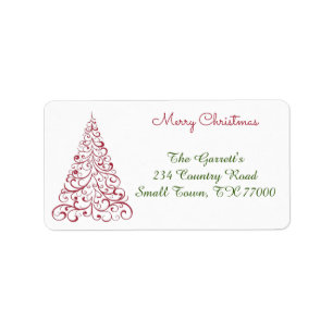 Red Christmas Tree Fancy Personalised Address Label