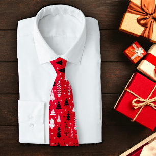 Red Christmas Tree Forest Pattern Tie