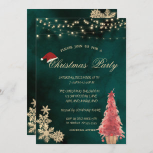 Red Christmas Tree,Gold Snowflakes Christmas Party Invitation