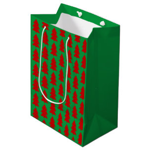 Red Christmas Tree Green Festive Medium Gift Bag