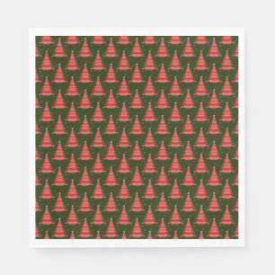 Red Christmas Tree Green Pattern Design Napkin