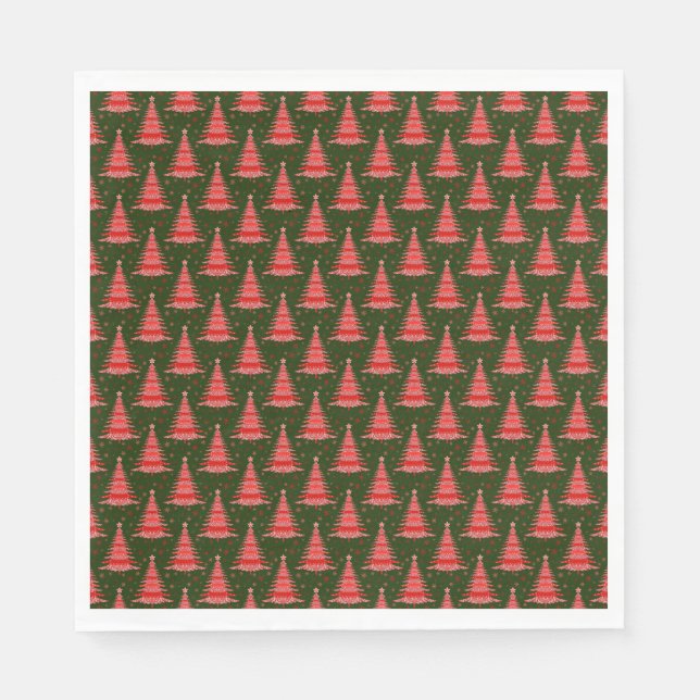 Red Christmas Tree Green Pattern Design Napkin (Front)