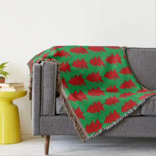 Red Christmas Tree Green Throw Blanket