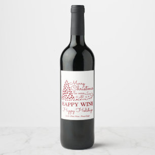 Red Christmas Tree, Happy Wine Happy Holidays Wine Wine Label