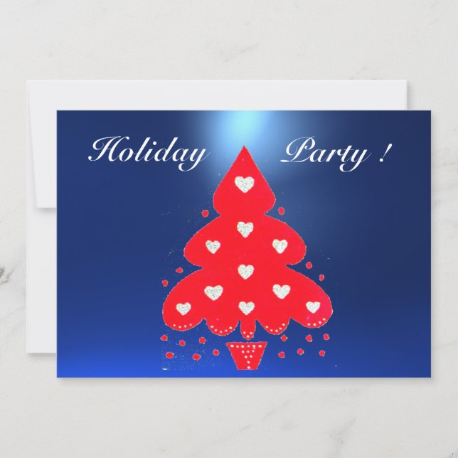 RED CHRISTMAS TREE HOLIDAY PARTY blue Invitation (Front)