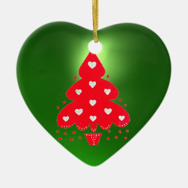 RED CHRISTMAS TREE HOLIDAY PARTY green Ceramic Tree Decoration (Front)