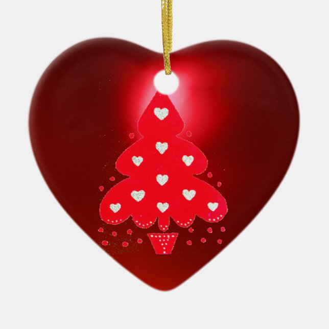 RED CHRISTMAS TREE HOLIDAY PARTY red Ceramic Tree Decoration (Front)