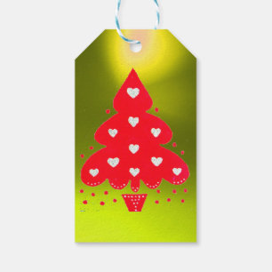 RED CHRISTMAS TREE HOLIDAY PARTY yellow Gift Tags