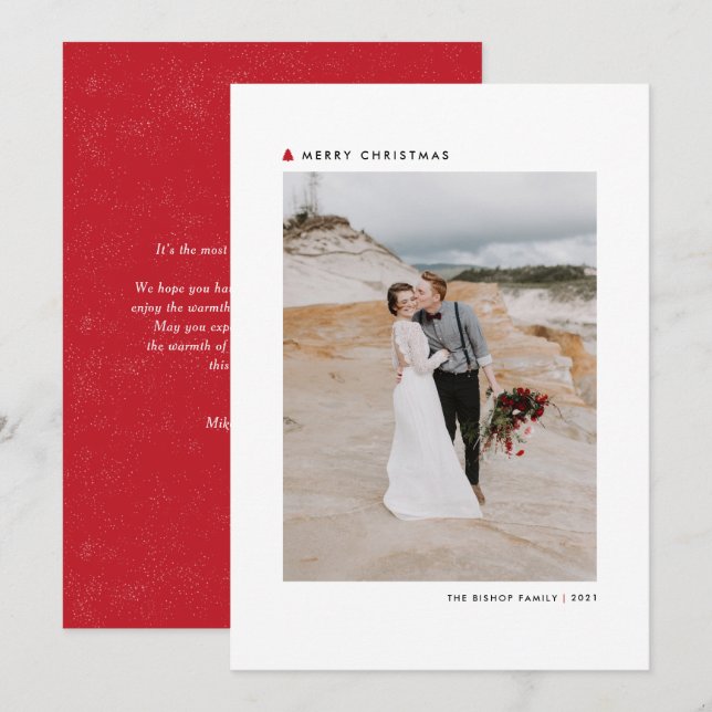 Red Christmas Tree Modern Merry Christmas Photo Holiday Card (Front/Back)