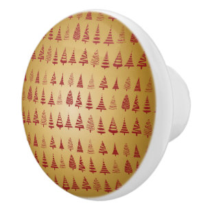 Red Christmas tree modern on Gold Ceramic Knob