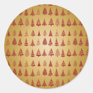 Red Christmas tree modern on Gold Classic Round Sticker