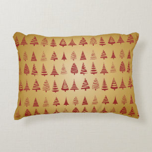 Red Christmas tree modern on Gold Decorative Cushion