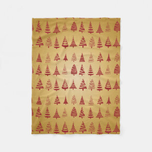 Red Christmas tree modern on Gold Fleece Blanket