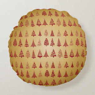 Red Christmas tree modern on Gold Round Cushion