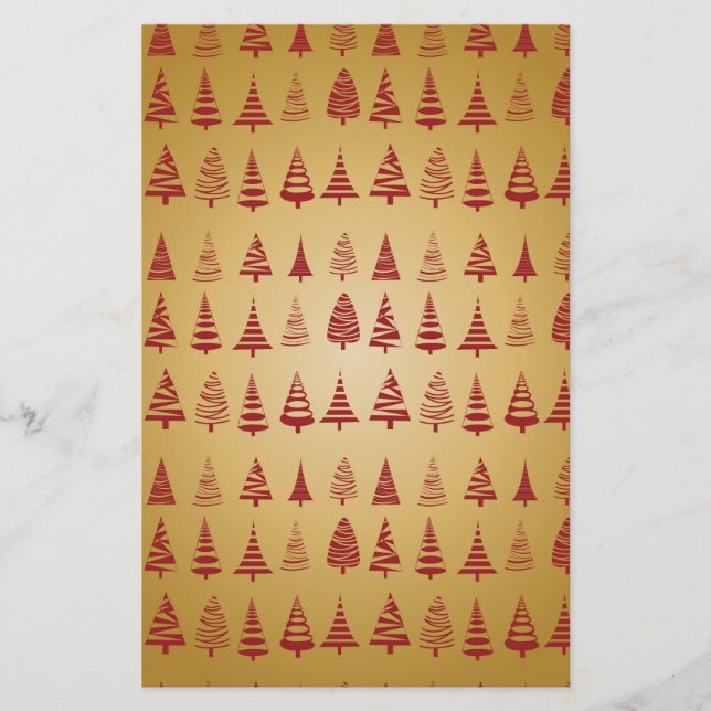 Red Christmas tree modern on Gold Stationery (Front)