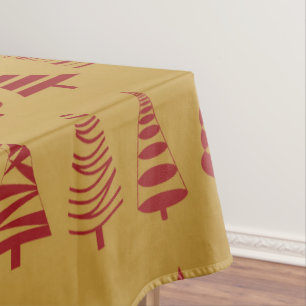 Red Christmas tree modern on Gold Tablecloth