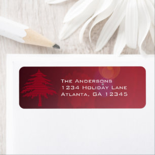 Red Christmas Tree on Burgundy Bubbles Labels
