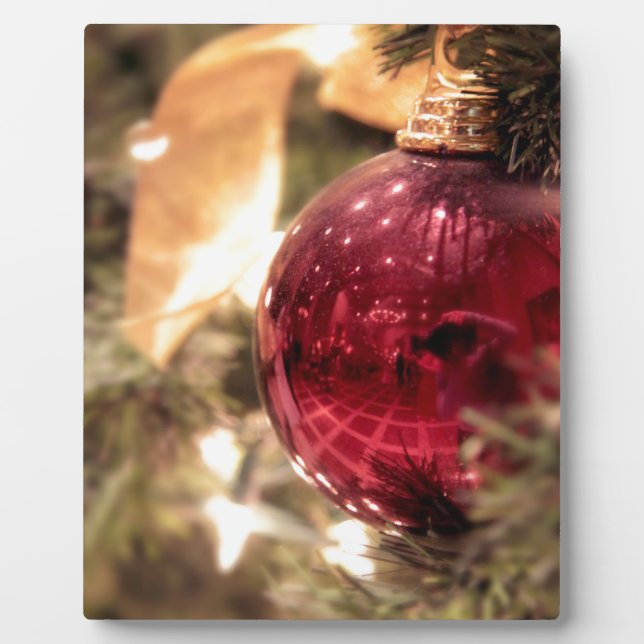 red christmas tree ornament festive shiny plaque (Front)