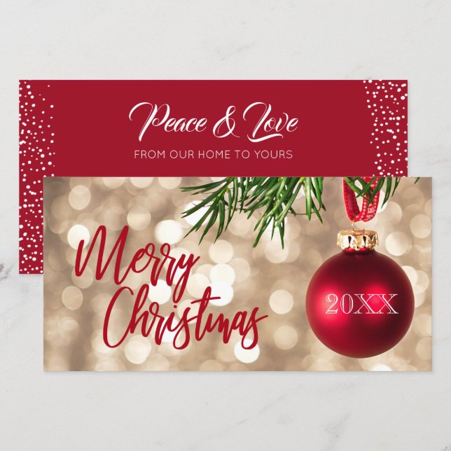 Red Christmas Tree Ornament Flat Holiday Card (Front/Back)