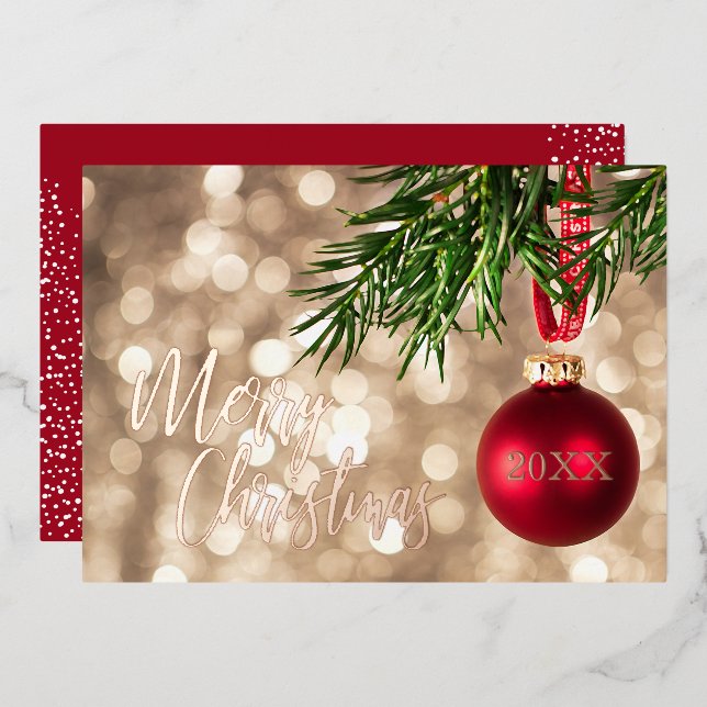 Red Christmas Tree Ornament Rose Gold (Front/Back)