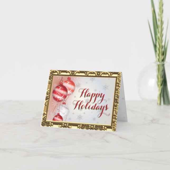 Red Christmas Tree Ornament with Gold Border Card (Front)