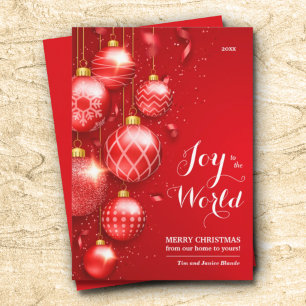 Red Christmas Tree Ornaments Joy to the World Holiday Card