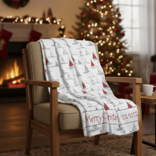 Red Christmas Tree Pattern#5 ID1009 Fleece Blanket