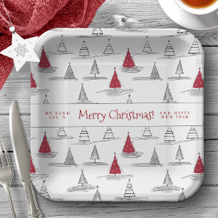 Red Christmas Tree Pattern#5 ID1009 Paper Plate