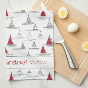 Red Christmas Tree Pattern#5 ID1009 Tea Towel