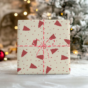 Red Christmas Tree Pattern Minimal Hand-Drawn Wrapping Paper