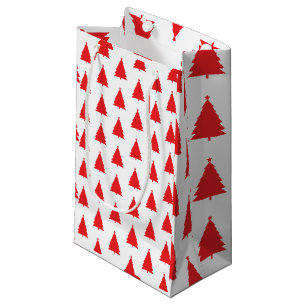 Red Christmas Tree Pattern On White Small Gift Bag