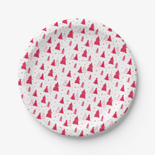 Red Christmas Tree Pattern Paper Plate