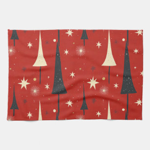 Red Christmas Tree Pattern Tea Towel