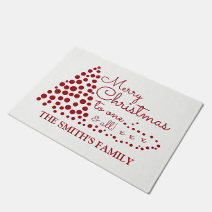 Red Christmas Tree, Personalized Family Name Doorm Doormat